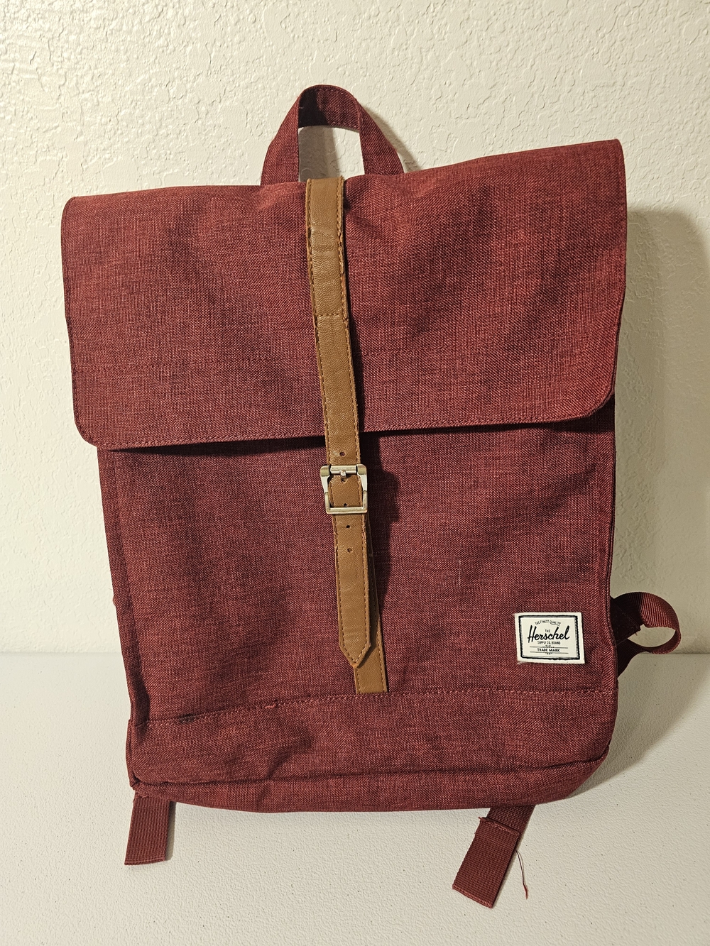 Herschel Supply Company Heritage Backpack in Deep Red with Brown Strap